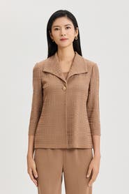 Ming Wang Tonal Wing Collar Knit Jacket