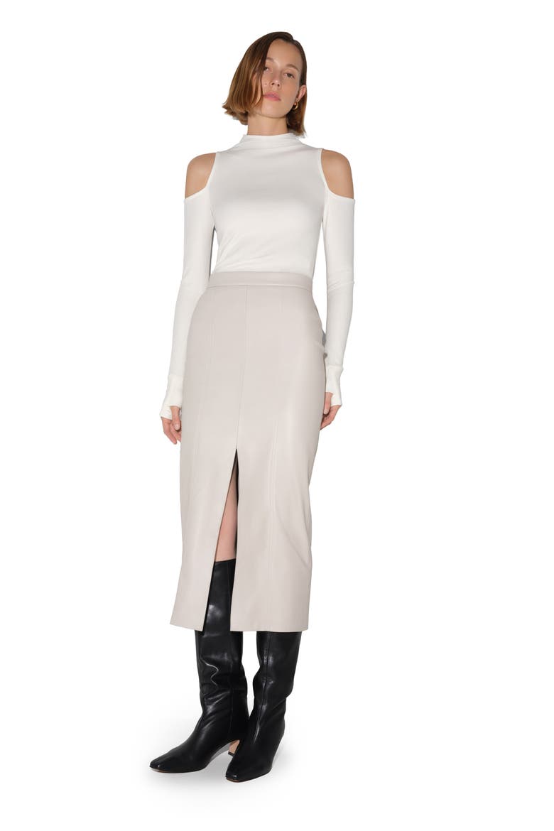 Nerida Faux Leather Midi Skirt, Alternate, color, BONE