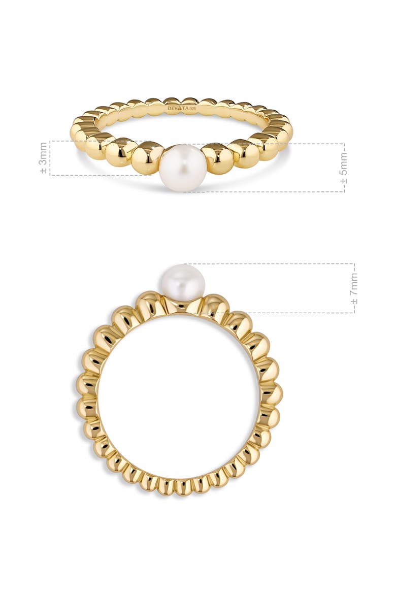 Freshwater Pearl on Beaded Ball Ring in Gold Plated Sterling Silver, Alternate, color, Yellow Gold