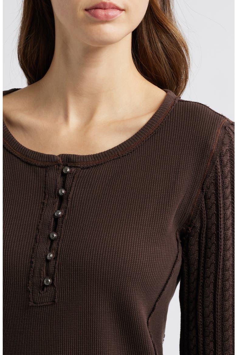 Textured Sleeve Mixed Media Henley, Alternate, color, COFFEE BEAN