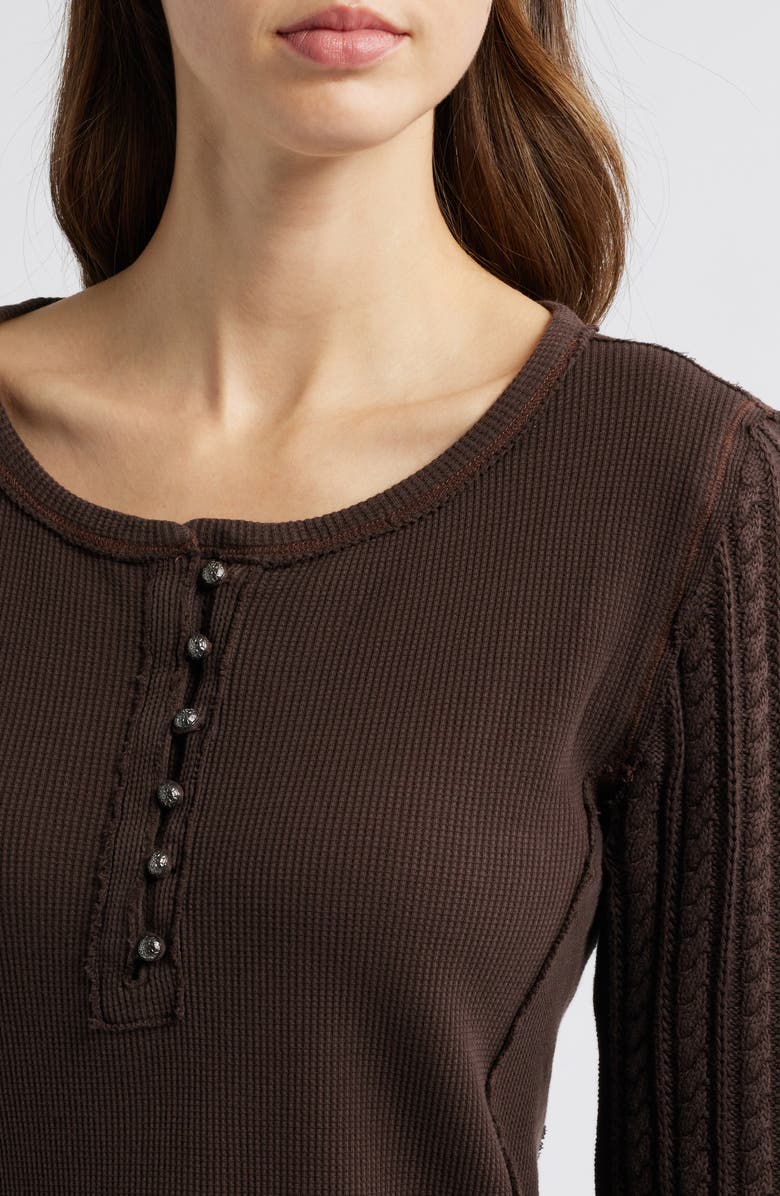 Lucky Brand Textured Sleeve Mixed Media Henley, Alternate, color, Coffee Bean