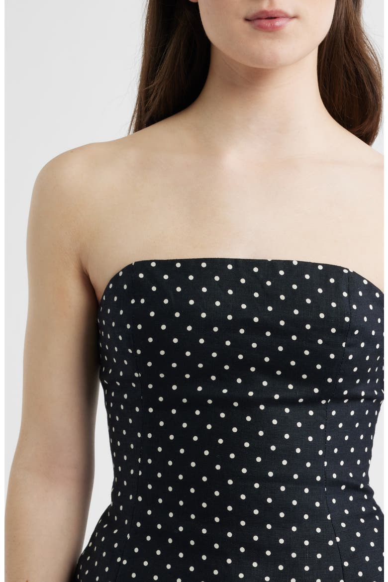 Petro Polka Dot Strapless Linen Peplum Top, Alternate, color, LOLA POLKA DOT-BLACK/ CREAM