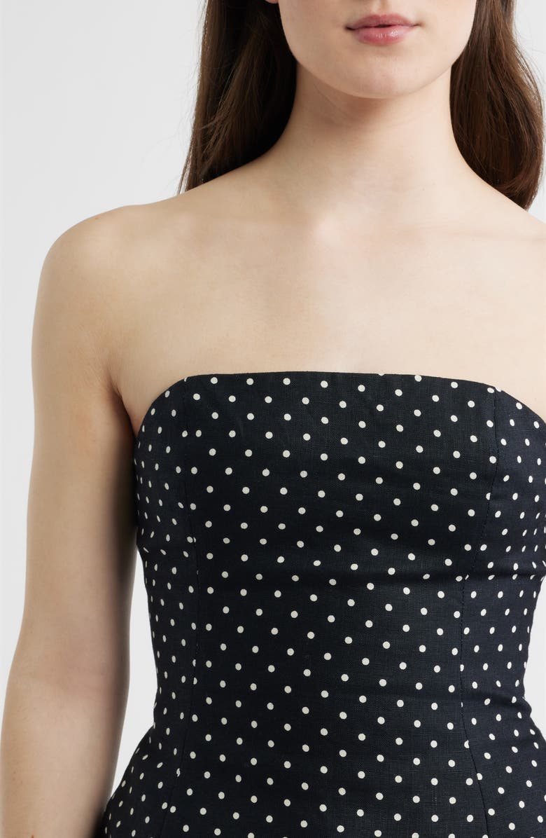 Faithfull the Brand Petro Polka Dot Strapless Linen Peplum Top, Alternate, color, Lola Polka Dot-Black/ Cream