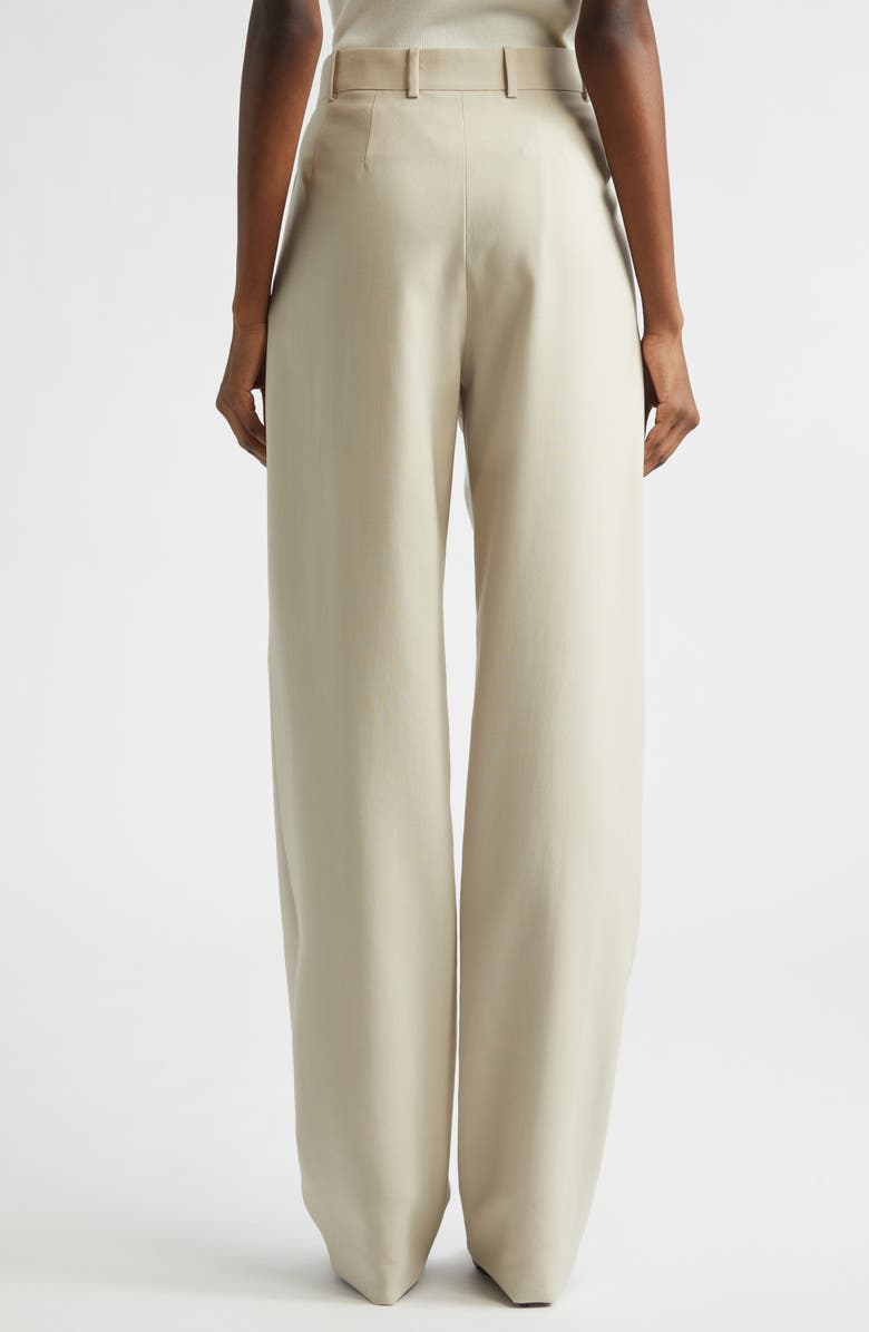 Saint Laurent High Waist Pleated Wool Straight Leg Pants, Alternate, color, Beige