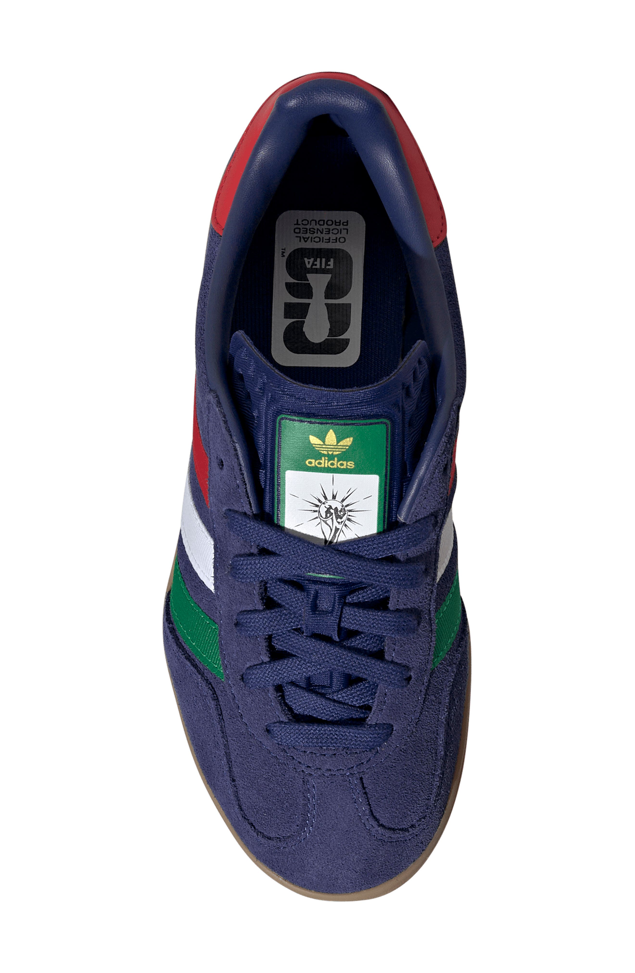 adidas x FIFA Kids' Gazelle Indoor Sneaker, Alternate, color, Blue/ Green/ Scarlet