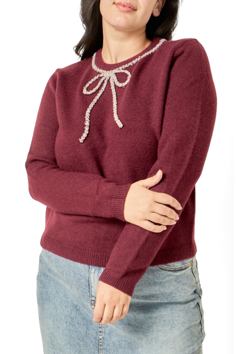 Rhinestone Bow Sweater, Main, color, WINE