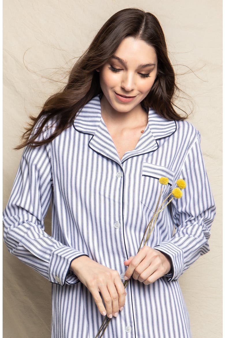 Navy French Ticking Stripe Cotton Nightshirt, Alternate, color, NAVY