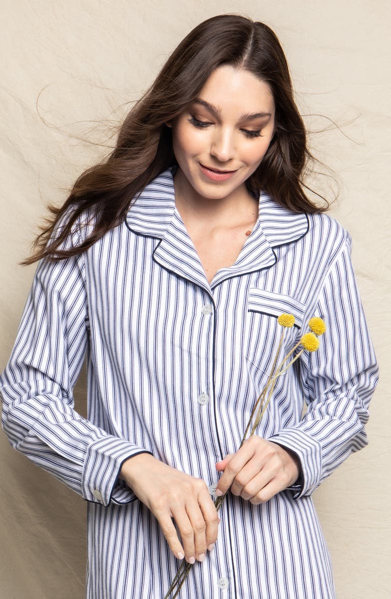 Petite Plume Navy French Ticking Stripe Cotton Nightshirt, Alternate, color,