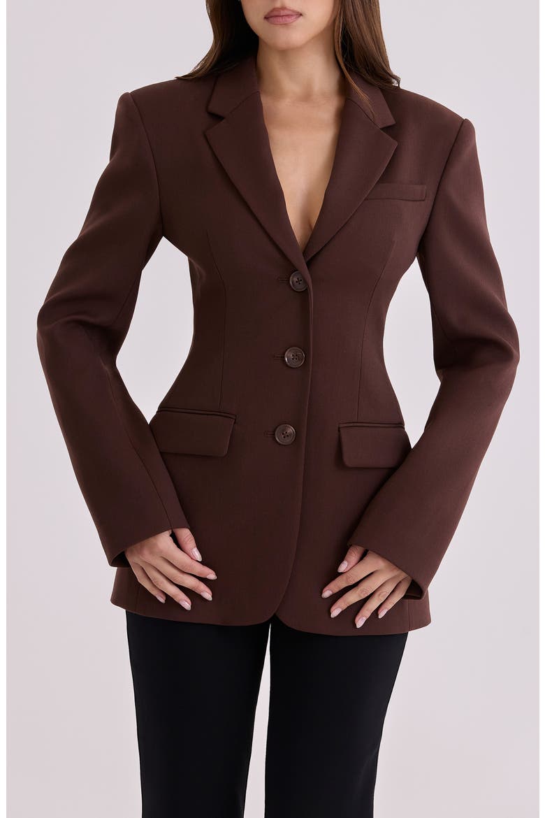Luella Hourglass Crepe Jacket, Main, color, CHOCOLATE