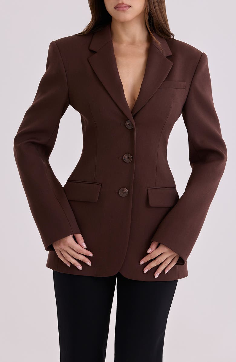 HOUSE OF CB Luella Hourglass Crepe Jacket, Main, color, Chocolate