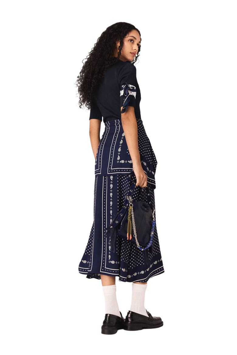 Patterned mixed-material dress, Alternate, color, Navy dot bandana print