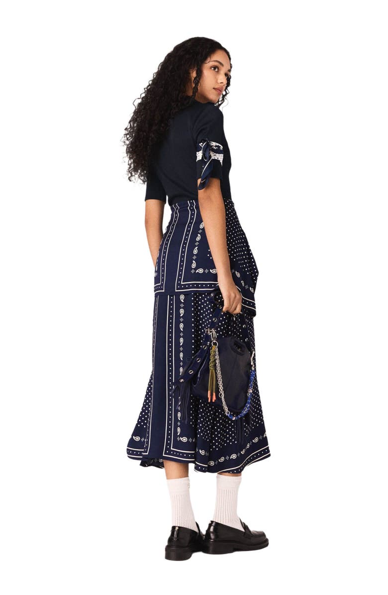 maje Patterned mixed-material dress, Alternate, color, Navy Dot Bandana Print