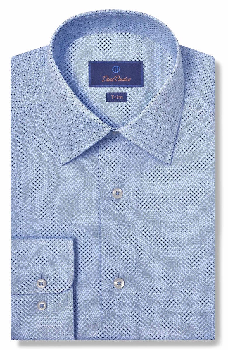 David Donahue Trim Fit Twill Geometric Dot Print Dress Shirt, Main, color, Sky