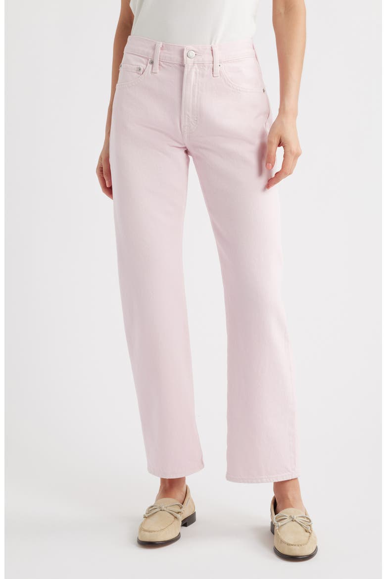Lexi Mid Rise Bowed Straight Leg Jeans, Main, color, BLUSH