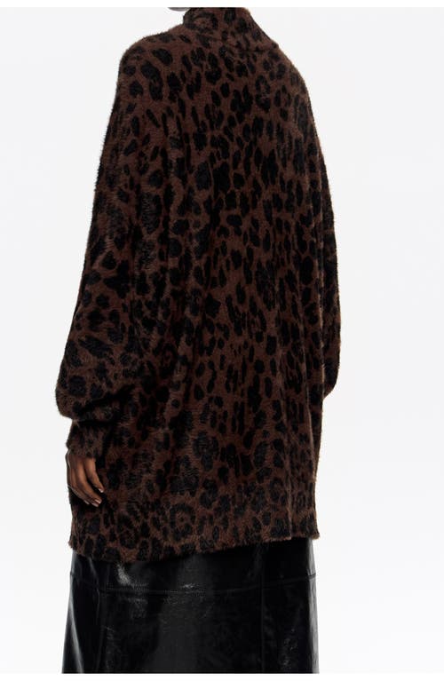 Bimba Y Lola Leopard Big Fur High Neck Sweater In Brown