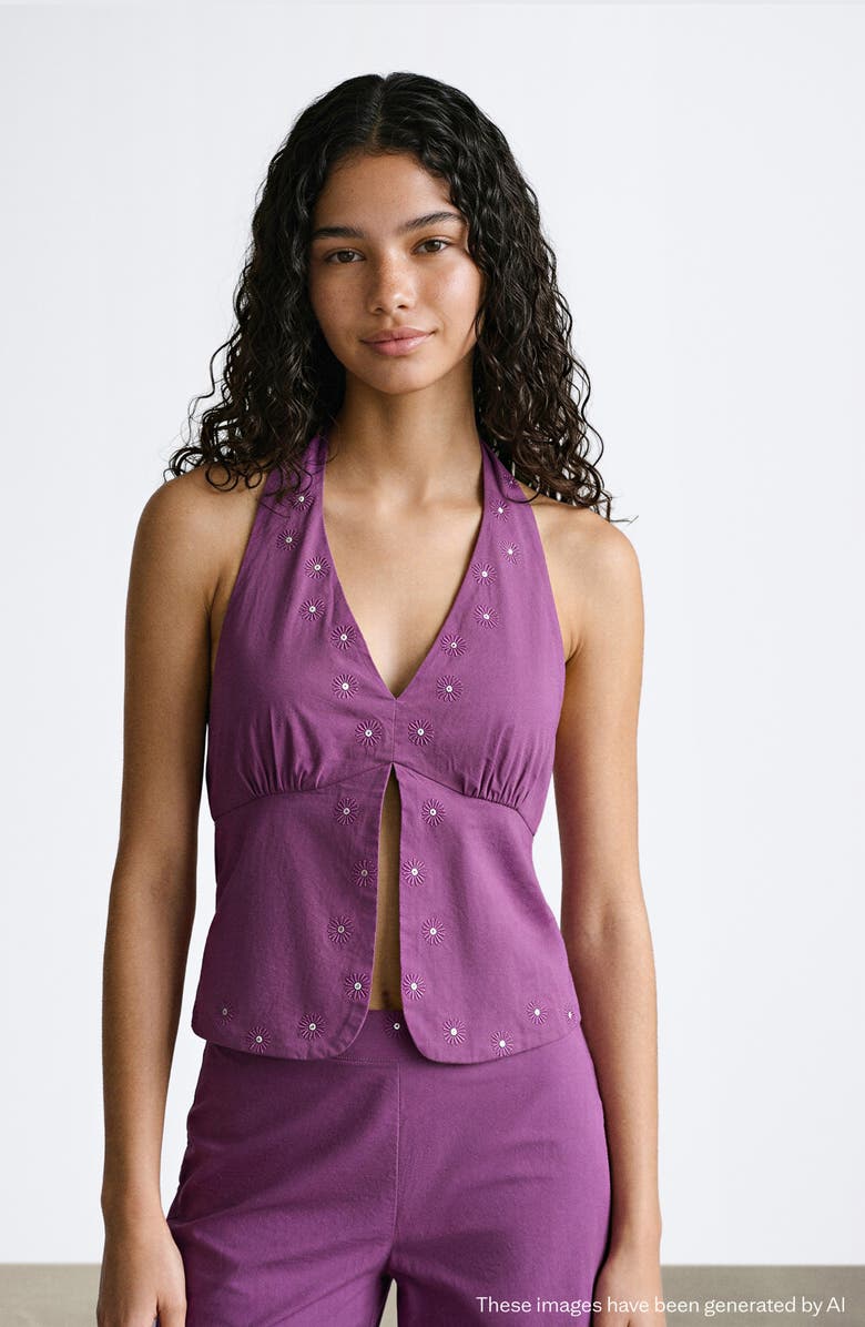 MANGO TEEN Embroidered Halter Top, Alternate, color,