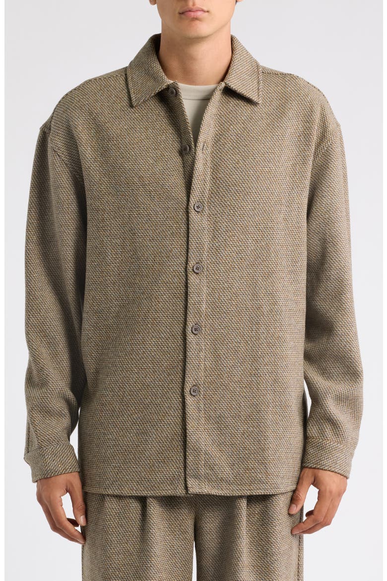 Chevron Print Wool-Blend Button-Up Shirt, Alternate, color, BRONZE BROWN