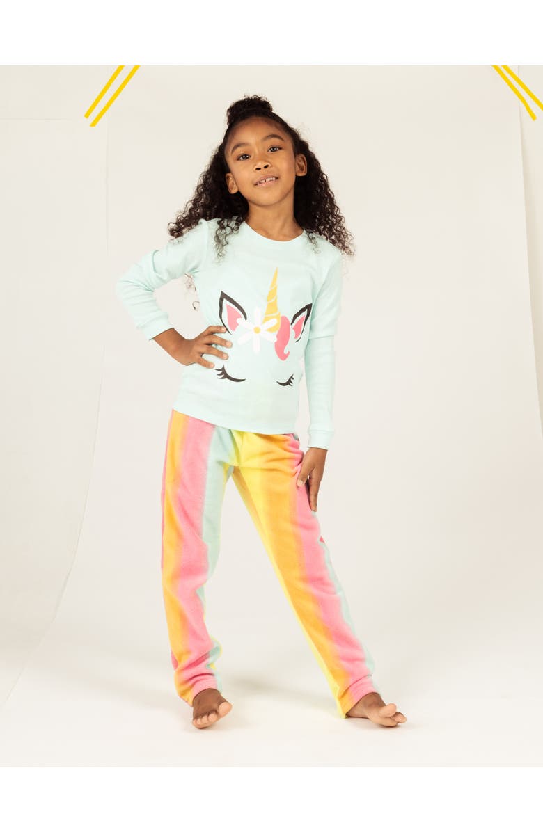 Leveret Kids Cotton Top & Fleece Pants Printed Holiday Pajamas, Alternate, color, Rainbow