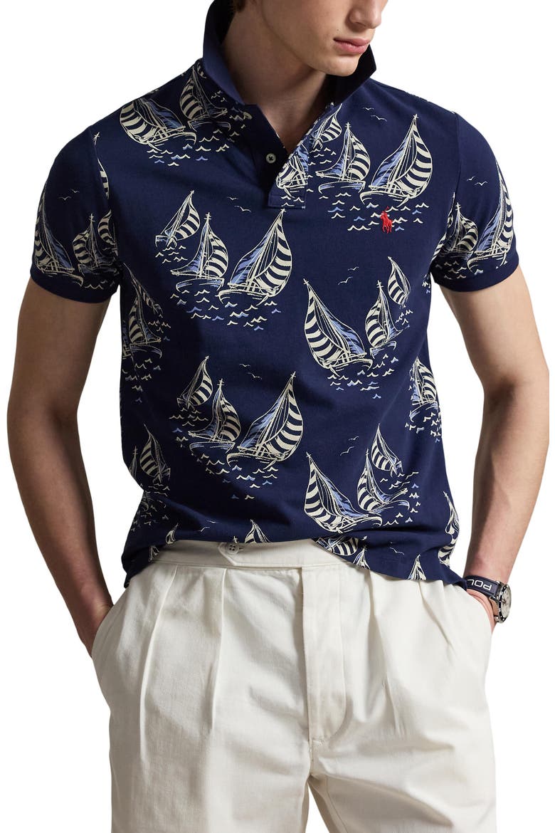 Classic Fit Sailboat Cotton Mesh Polo, Main, color, SAILBOAT RACE-NEWPORT NAVY