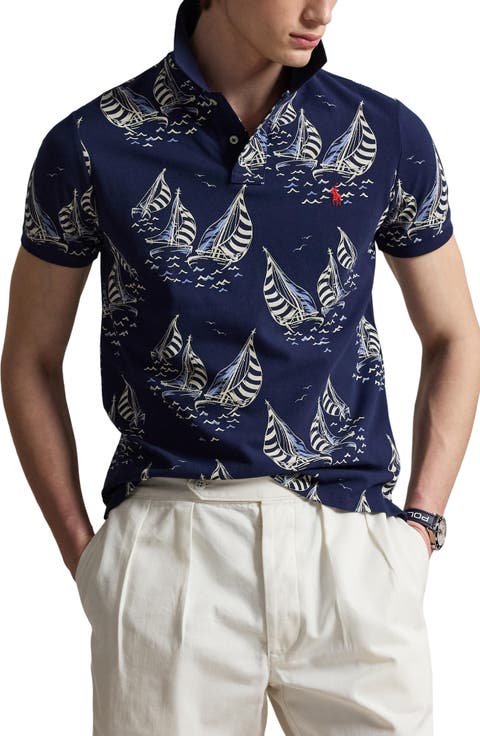 Classic Fit Sailboat Cotton Mesh Polo