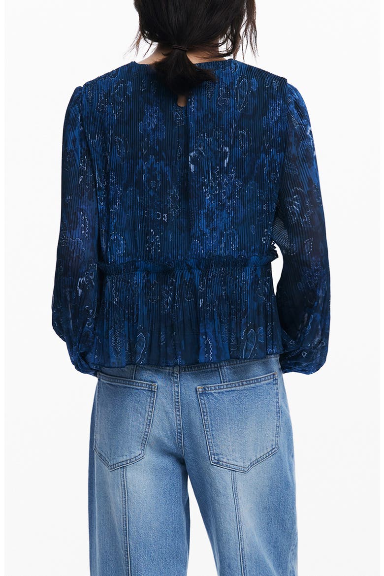 Pleated Floral Print Shirt, Alternate, color, DARK BLUE