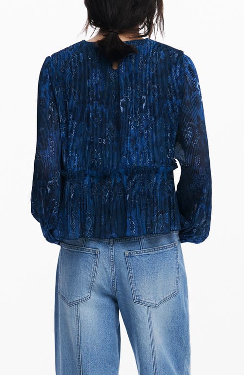 Desigual Pleated Floral Print Shirt In Blue