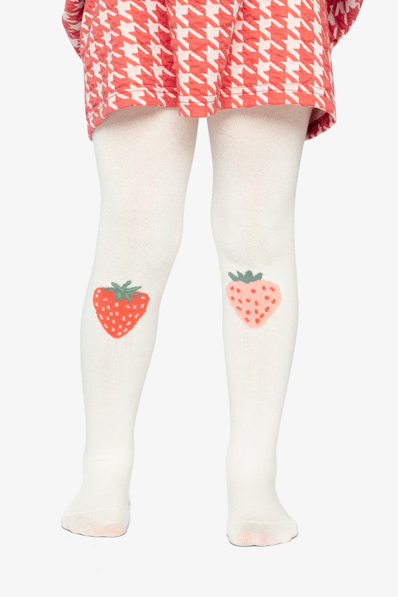 Knit Strawberry Appliqué Elastic Waist Tights, Alternate, color, Off-White