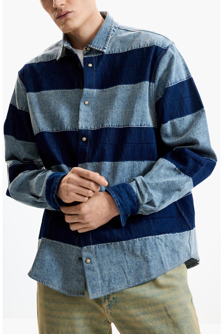 Patchwork Long Sleeve Denim Shirt, Main, color, BLUE