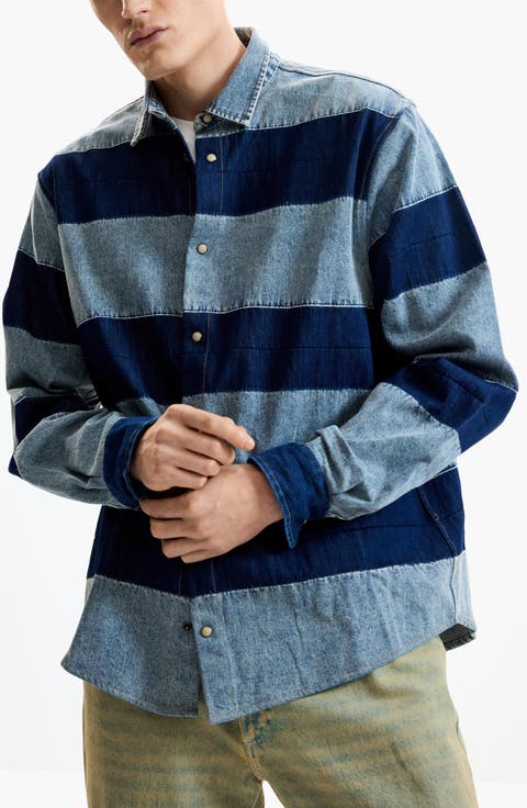 Patchwork Long Sleeve Denim Shirt
