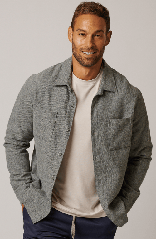 Leisure Lab Cotton Tweed Button Up In Gray