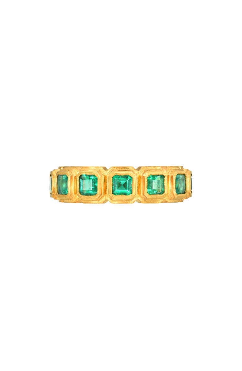 Darius Ziggurat Bezel Set Emerald Eternity Band, Main, color, Yellow Gold/ Emerald