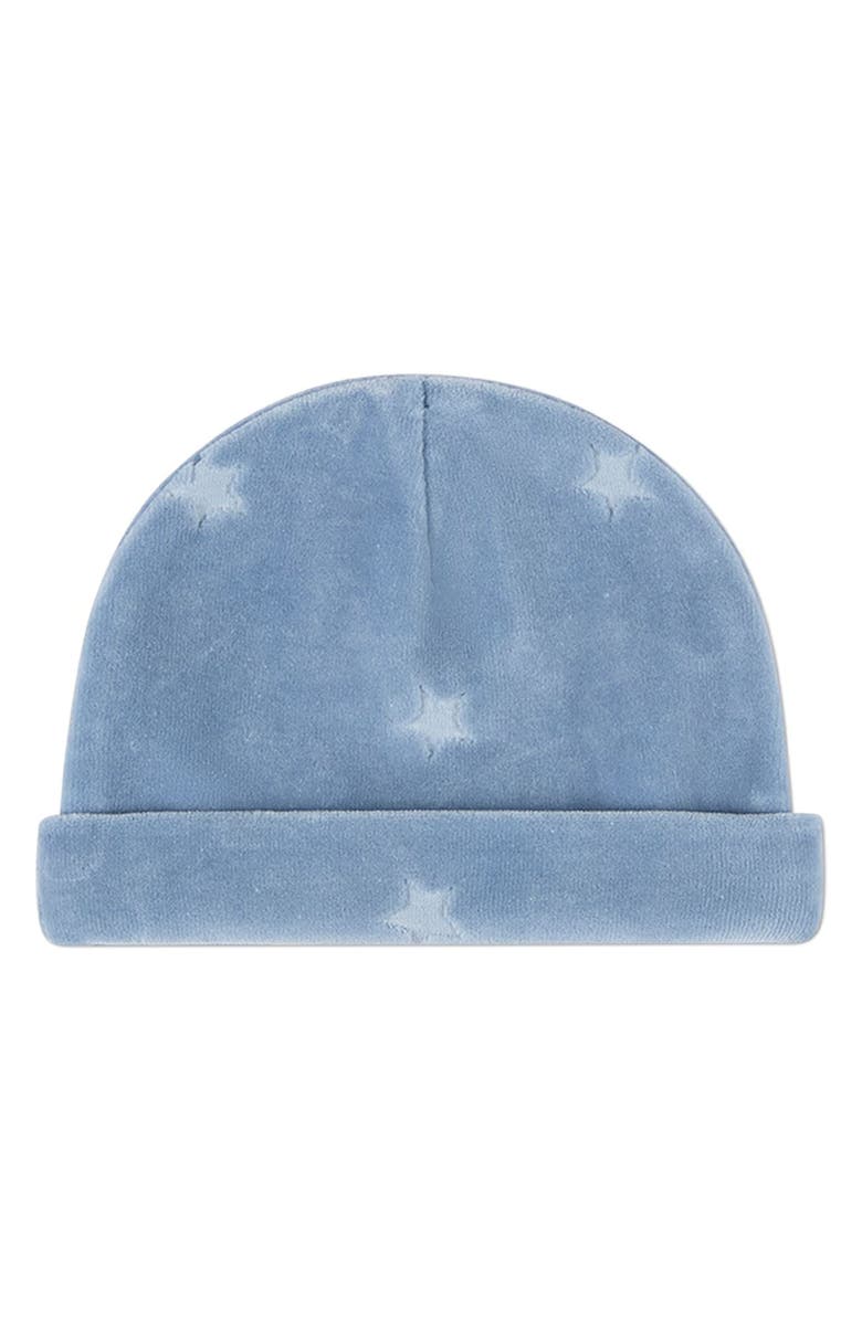 MiniMoi Velvet Star Cotton Rich Velour Footie Set, Alternate, color, Blue