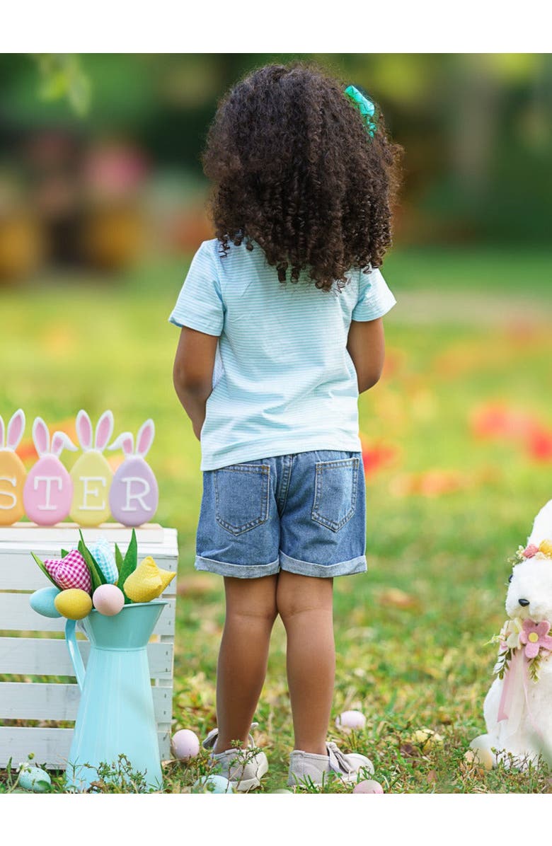 Mia Belle Girls Girls Stripes and Spots Bunny Denim Shorts Set, Alternate, color, Blue