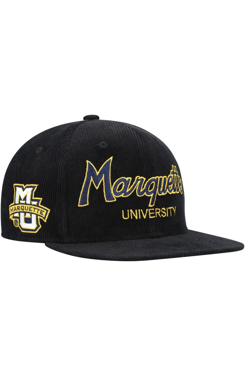 Mitchell & Ness Youth Mitchell & Ness Black Marquette Golden Eagles Corduroy Script Snapback Hat, Main, color, Black