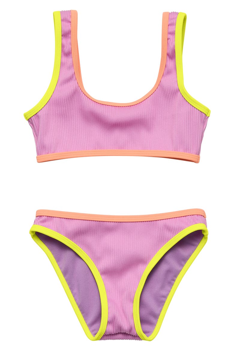 Kids' Vacay Pop Crop UPF 50+ Two-Piece Swimsuit, Main, color, LILAC