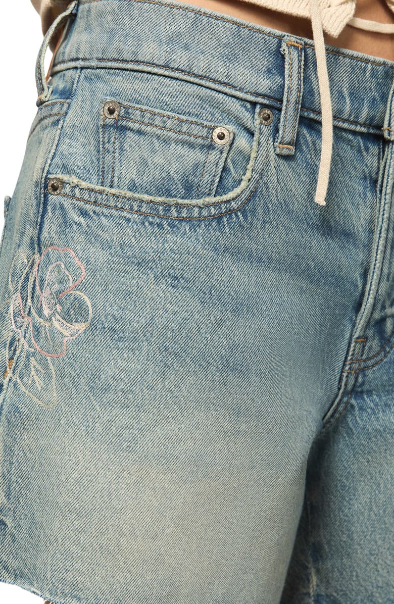 Lucky Brand Floral Embroidered Baggy Denim Cutoff Shorts, Alternate, color, Heart Throb Wash