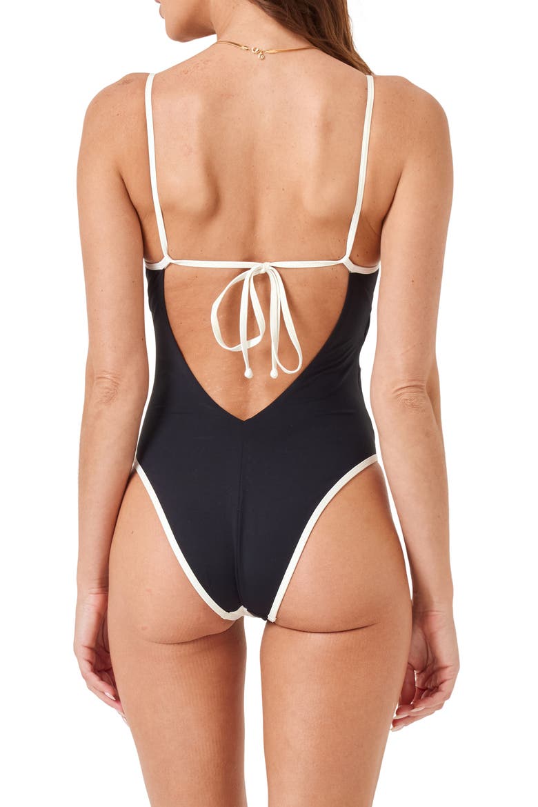 Devi Colorblock Twist Front One-Piece Swimsuit, Alternate, color, BLACK/ CREAM