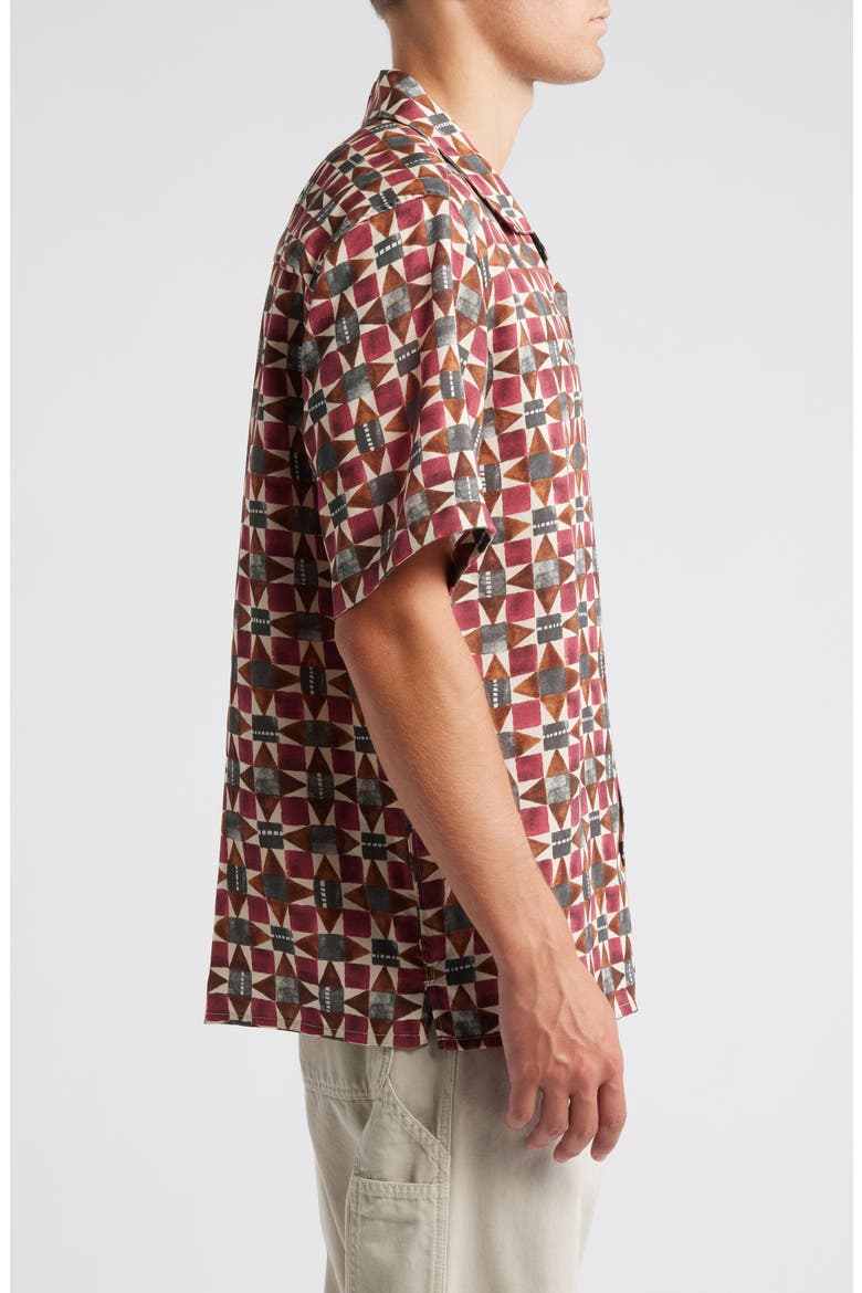 Didicot Painted Geo Pattern Lyocell Camp Shirt, Alternate, color, BURGUNDY / MULTI