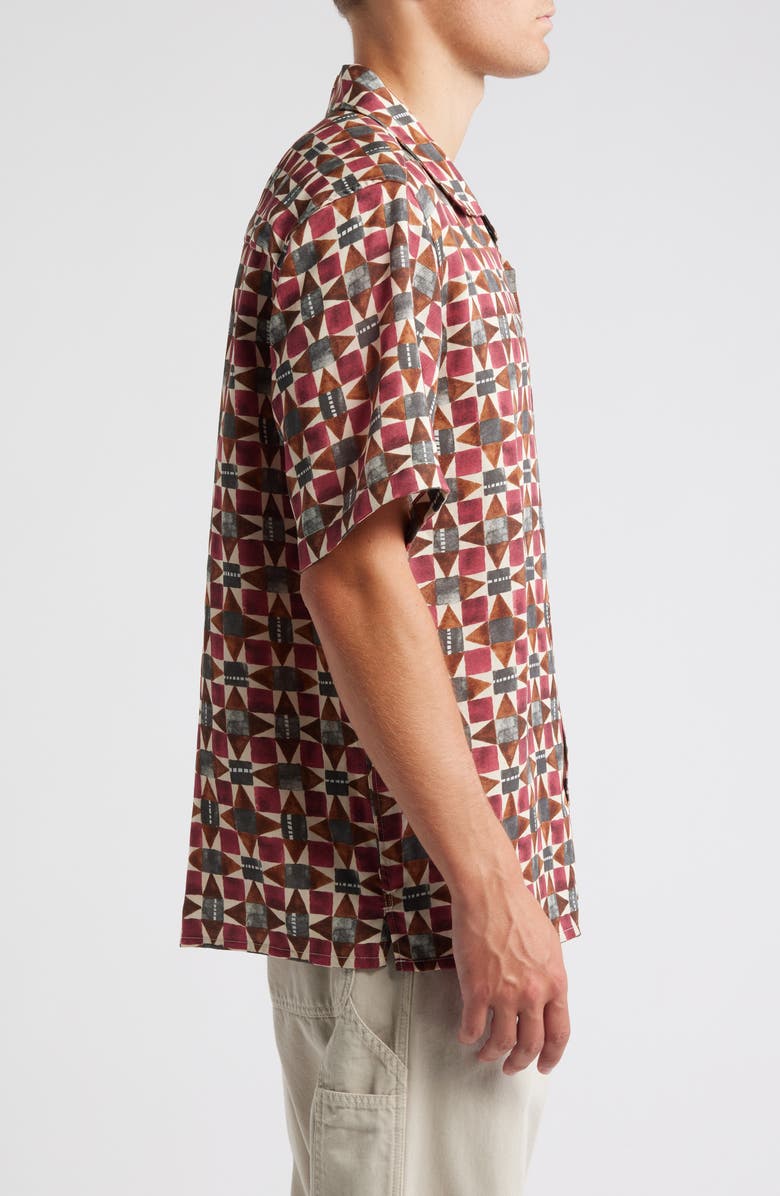 Wax London Didicot Painted Geo Pattern Lyocell Camp Shirt, Alternate, color, Burgundy / Multi