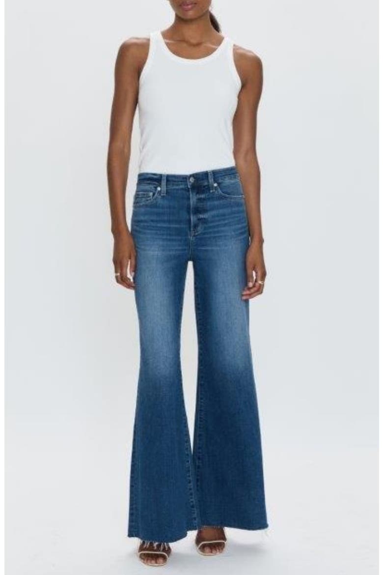 Izzy High Waist Raw Hem Wide Leg Flare Jeans, Alternate, color, STUDY