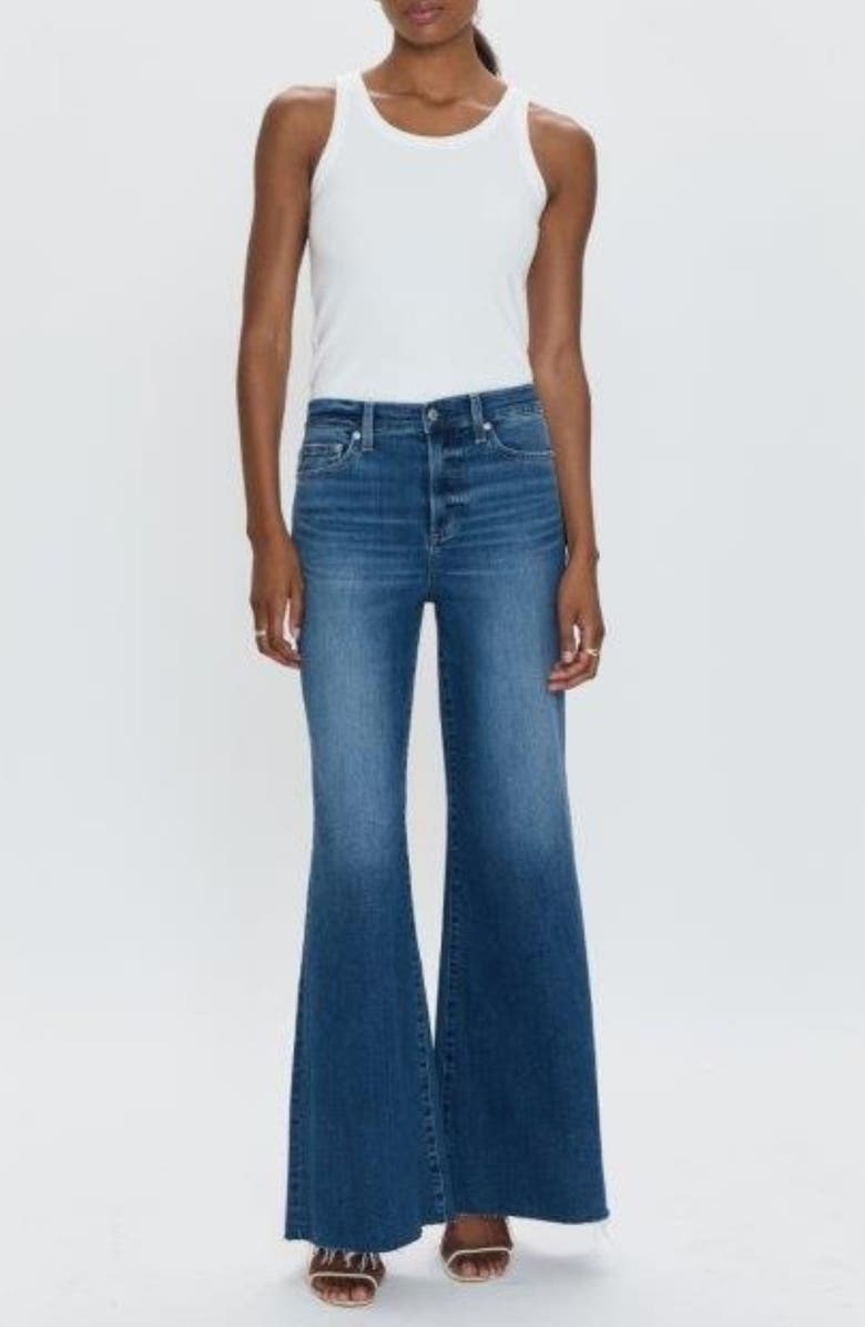 Pistola Izzy High Waist Raw Hem Wide Leg Flare Jeans, Alternate, color, Study