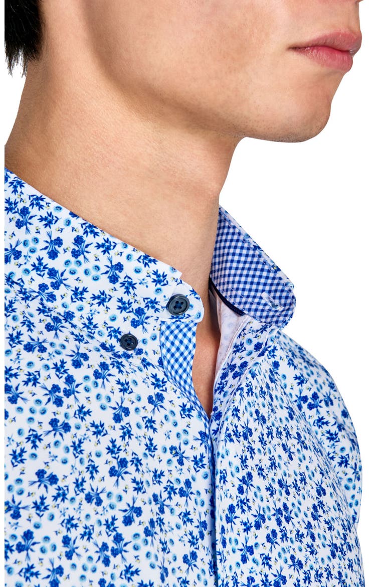 Slim Fit Blueberry Floral Recycled 4-Way Stretch Performance Short Sleeve Shirt, Alternate, color, WHITE/NAVY