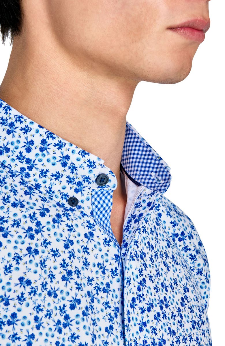 CONSTRUCT Slim Fit Blueberry Floral Recycled 4-Way Stretch Performance Short Sleeve Shirt, Alternate, color, White/Navy