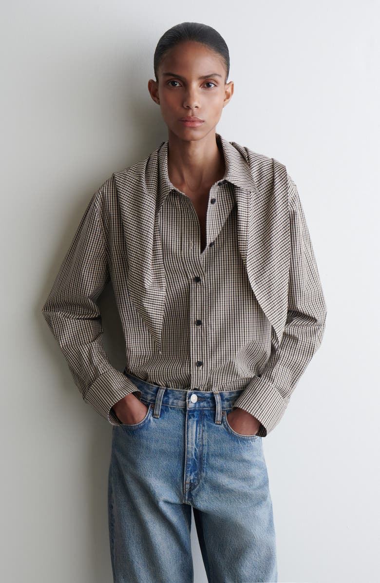 COS Check Print Woven Shirt, Alternate, color, Beige Dark