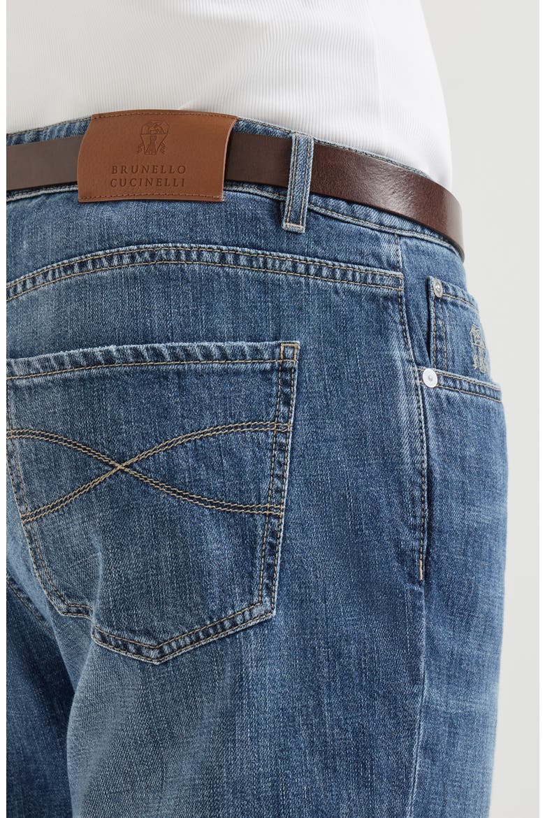 Lightweight denim traditional fit five-pocket trousers, Alternate, color, Medium Denim