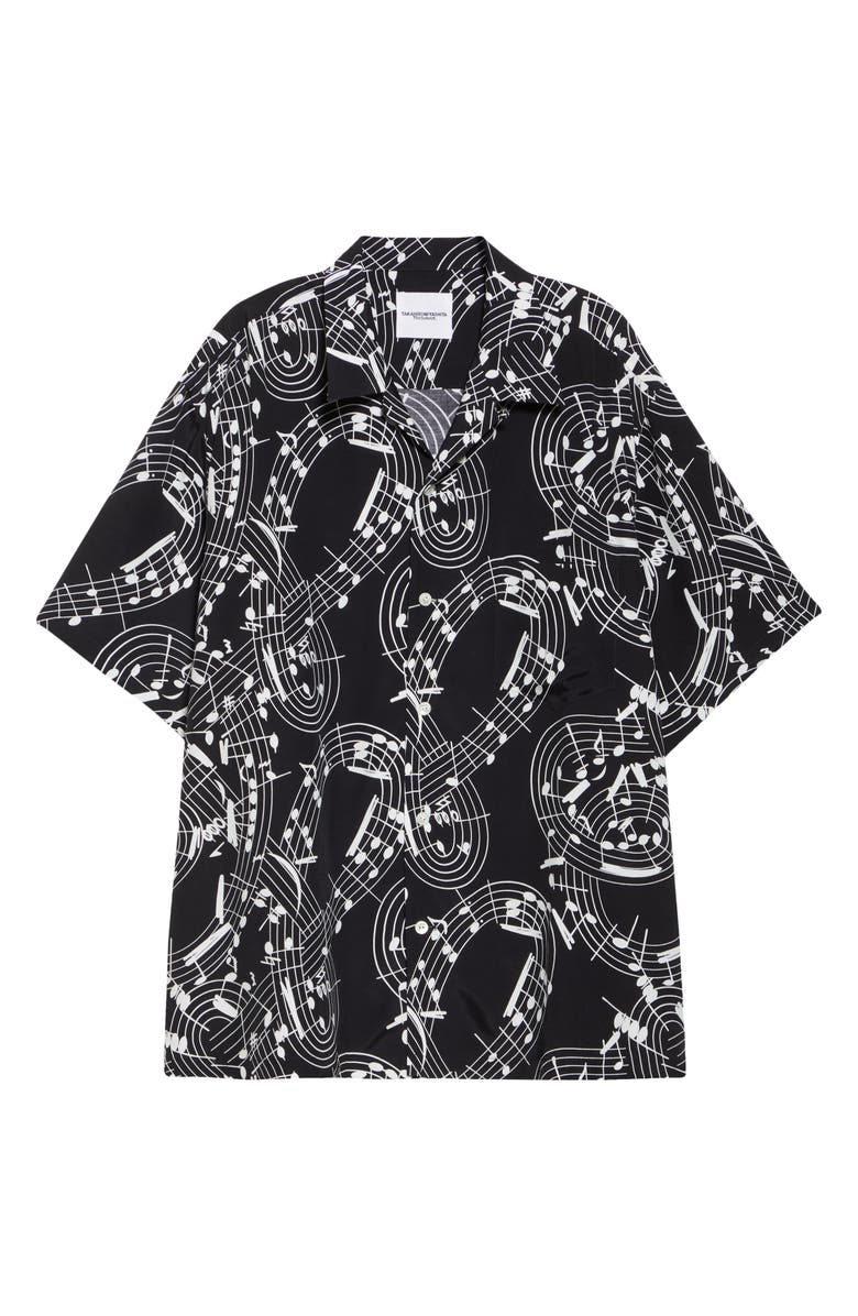 TAKAHIROMIYASHITA TheSoloist. Music Note Print Camp Shirt, Alternate, color, Black X White