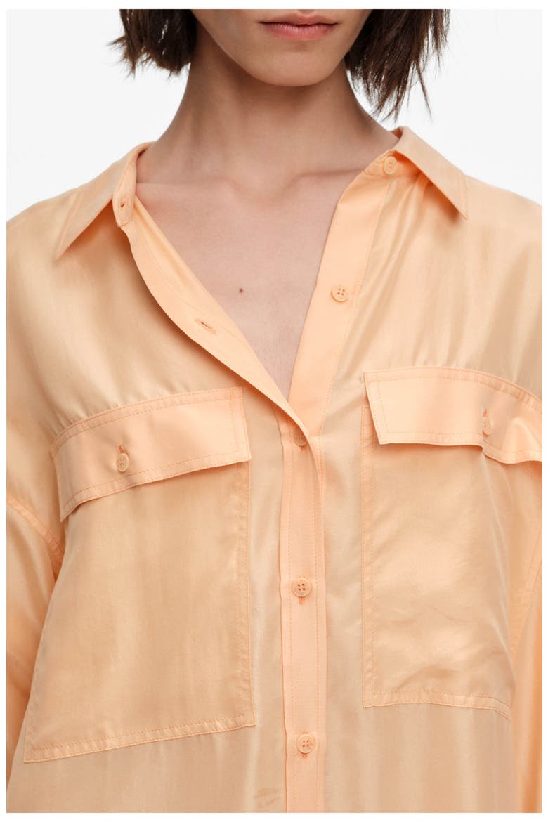 Oversized Silk Long Shirt, Alternate, color, ORANGE