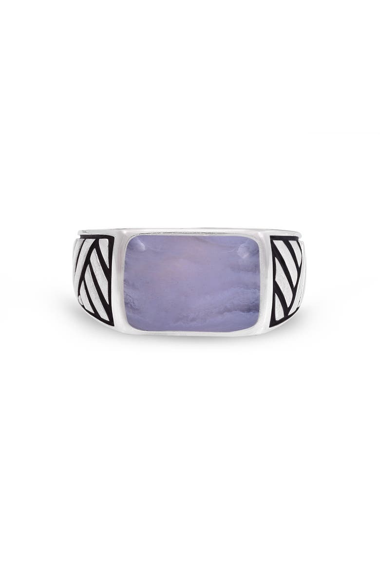 Blue Lace Agate Sterling Silver Men Signet Ring, Main, color, Blue