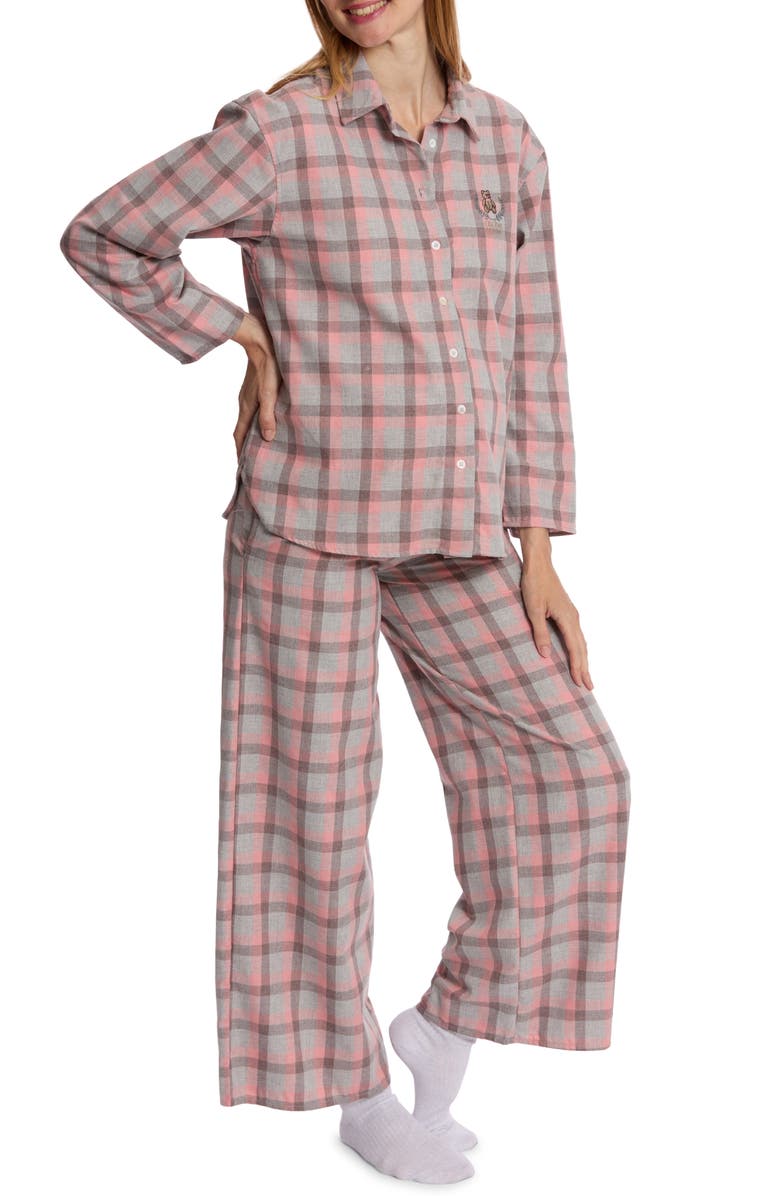 Cache Coeur Teddy Plaid Maternity Pajamas, Alternate, color, 