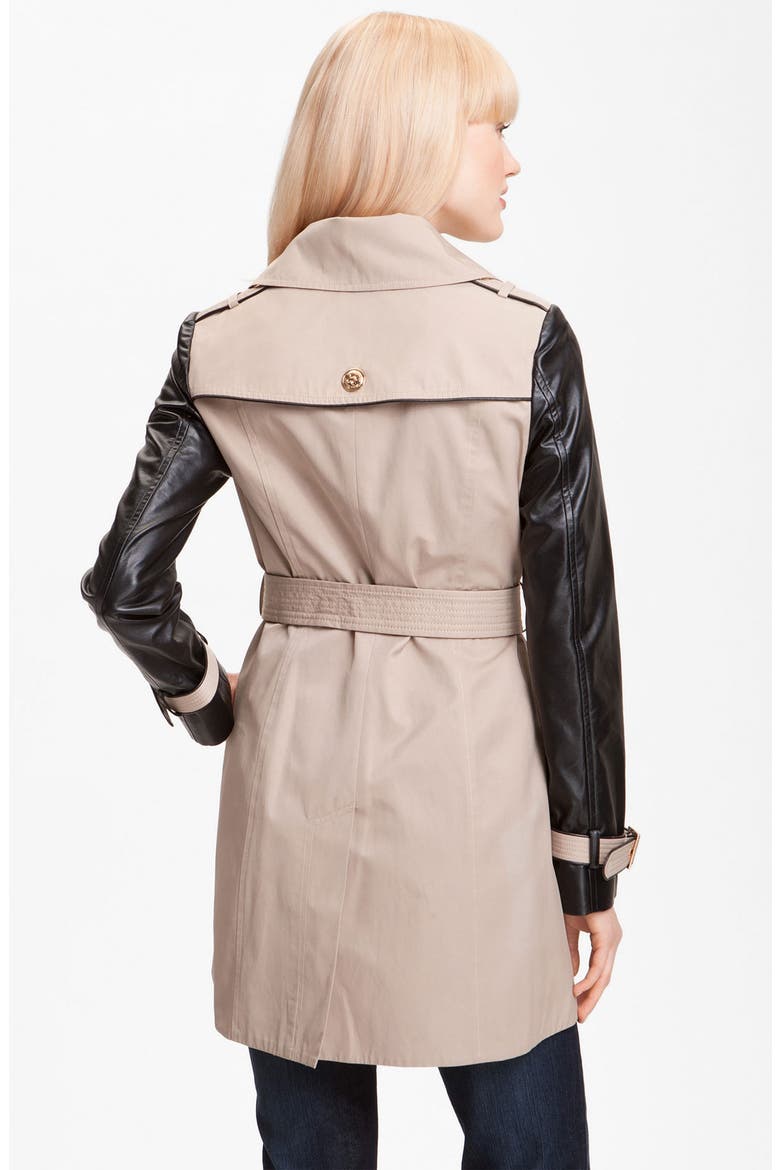 Double Breasted Mixed Media Trench Coat, Alternate, color, KHAKI